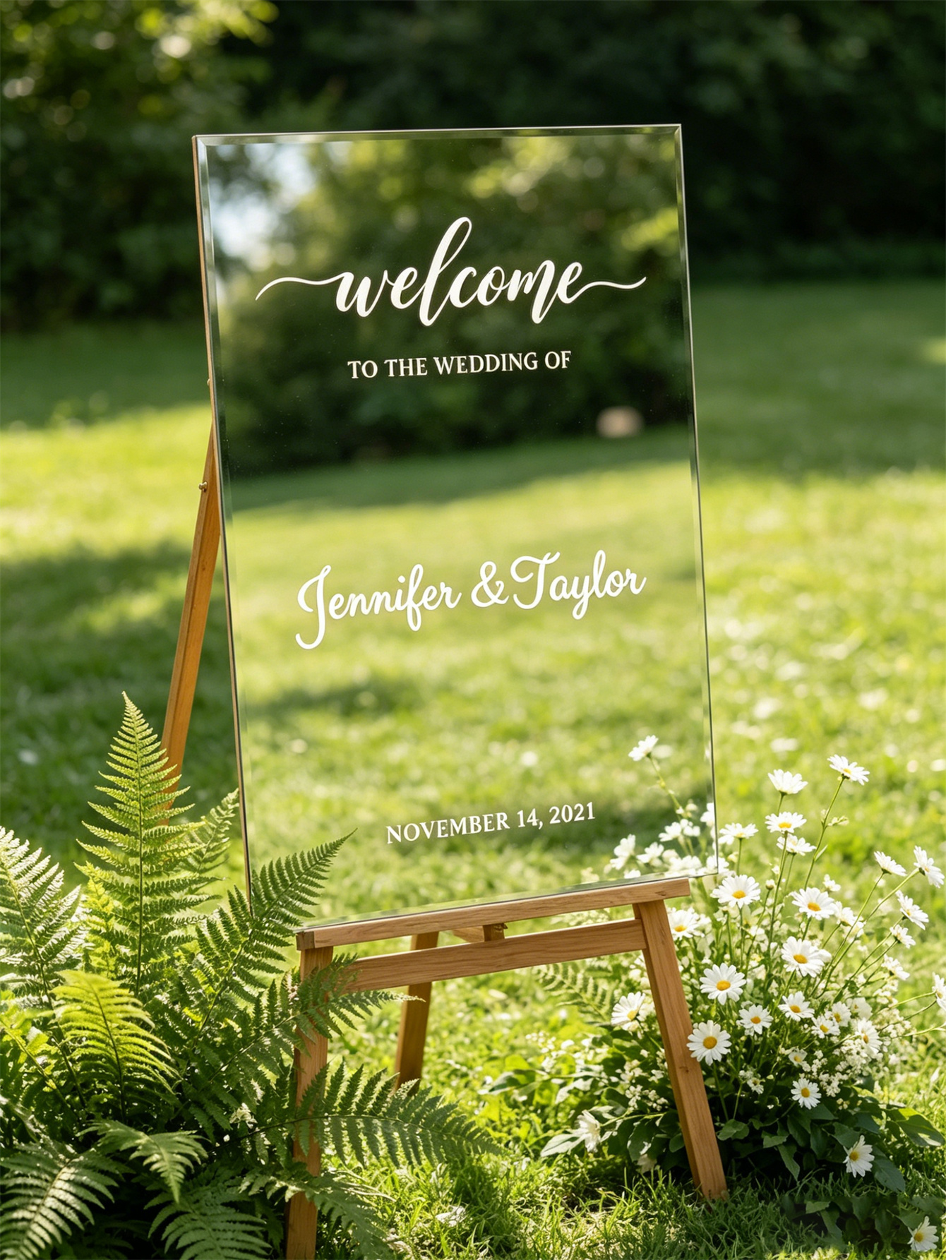 Mirror acrylic welcome signs, golden mirror wedding direction signs, custom wedding direction signs, ceremony welcome signs